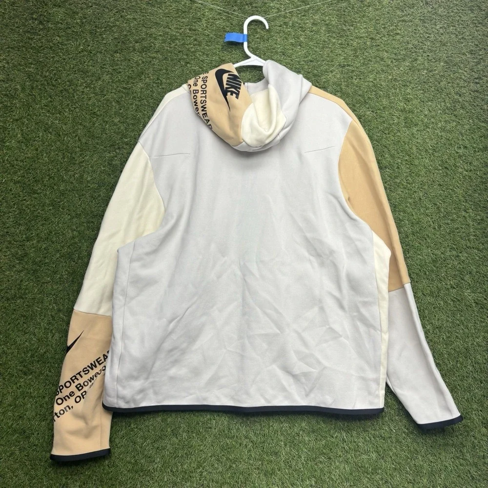 Nike Tech Fleece Hoodie Mens 2XL Colorblock Beige Cream Grey Zipper Arm Pocket